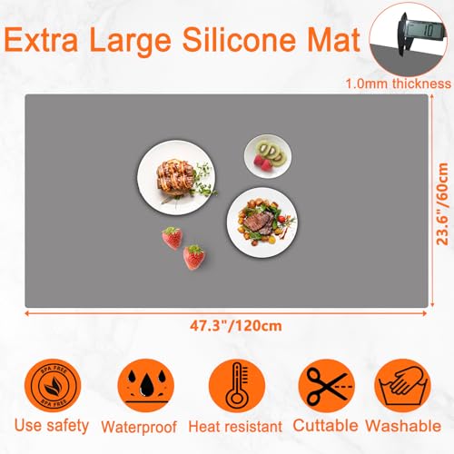 Ultibe 47.3''x23.6''(120cmx60cm) Extra Large Silicone Mat for Kitchen Counter, Heat Resistant Countertop Protector, Non-Slip Waterproof Kitchen Island Mat, Easy to Clean, Semitransparent - Image 2