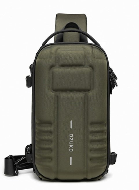 Ozuko Hard Shell Outdoor Multifunctional Sling Bag ,Backpack ,Shoulder ,Chest ,Daypack and Crossbody Can Place A Camera Tripod with Large Capacity Fabric Oxford Water Resistant 31*12*17 CM - Army Gree