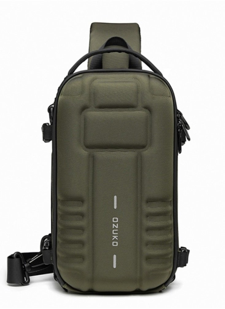 OZUKO Ozuko Hard Shell Outdoor Multifunctional Sling Bag ,Backpack ,Shoulder ,Chest ,Daypack and Crossbody Can Place A Camera Tripod with Large Capacity Fabric Oxford Water Resistant 31*12*17 CM - Army Gree  - Image 1