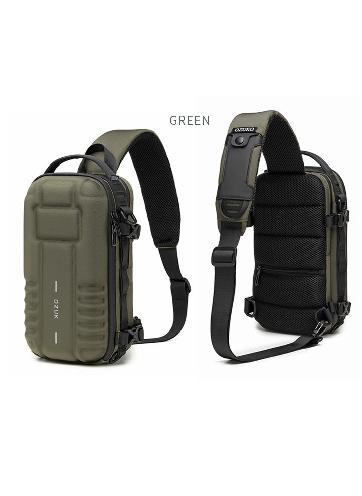 OZUKO Ozuko Hard Shell Outdoor Multifunctional Sling Bag ,Backpack ,Shoulder ,Chest ,Daypack and Crossbody Can Place A Camera Tripod with Large Capacity Fabric Oxford Water Resistant 31*12*17 CM - Army Gree  - Image 2