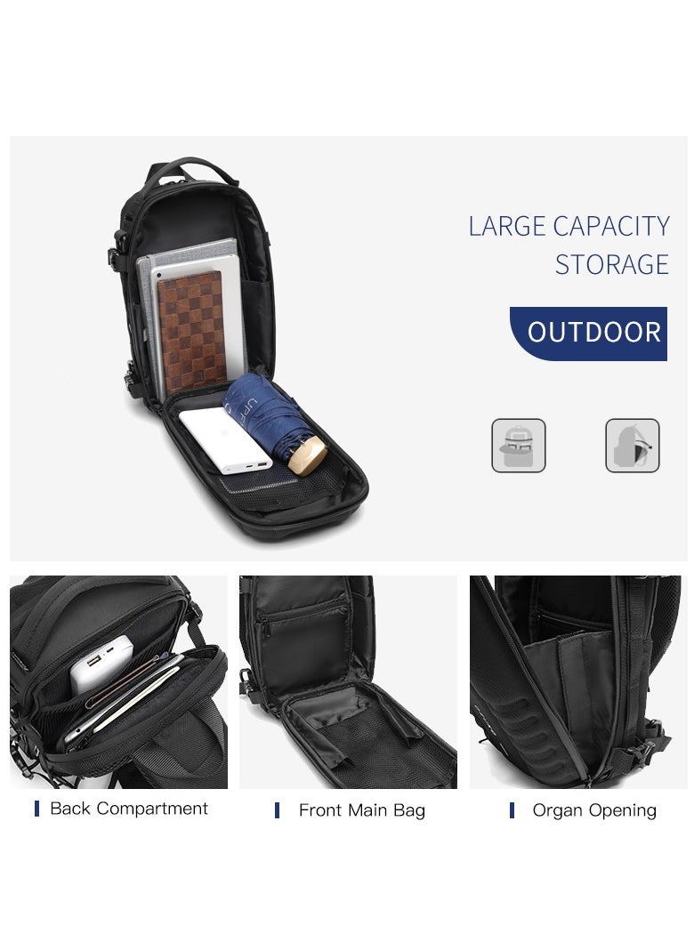 OZUKO Ozuko Hard Shell Outdoor Multifunctional Sling Bag ,Backpack ,Shoulder ,Chest ,Daypack and Crossbody Can Place A Camera Tripod with Large Capacity Fabric Oxford Water Resistant 31*12*17 CM - Army Gree  - Image 3