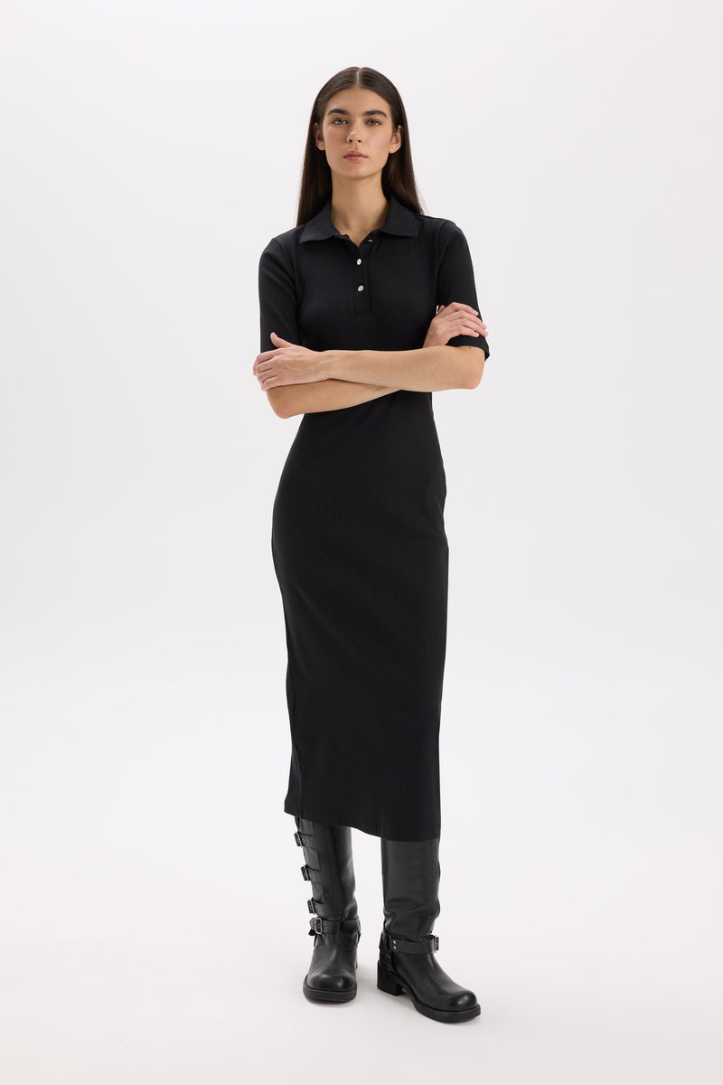 DeFacto Black Woman Bodycon Polo Neck Ribbed Camisole Midi Dress Casual - Image 5