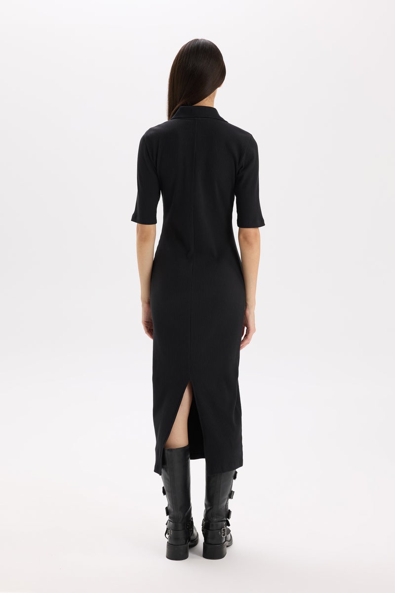 DeFacto Black Woman Bodycon Polo Neck Ribbed Camisole Midi Dress Casual - Image 4