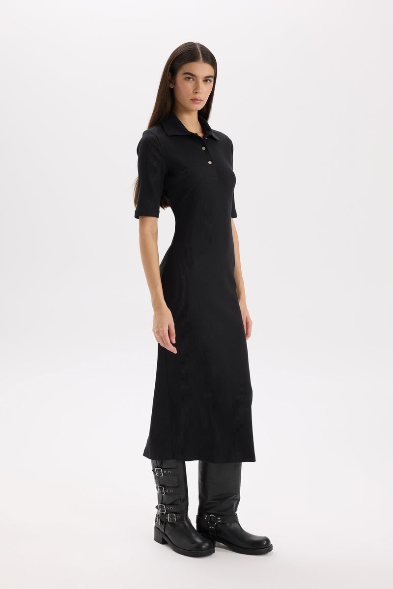 DeFacto Black Woman Bodycon Polo Neck Ribbed Camisole Midi Dress Casual - Image 2