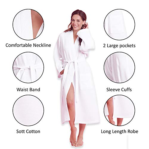 Soft Touch Linen- Luxurious Robe Soft- Absorbent Lightweight- Long Kimono Waffle Spa Bathrobe for Women, (White, Large) - Image 5