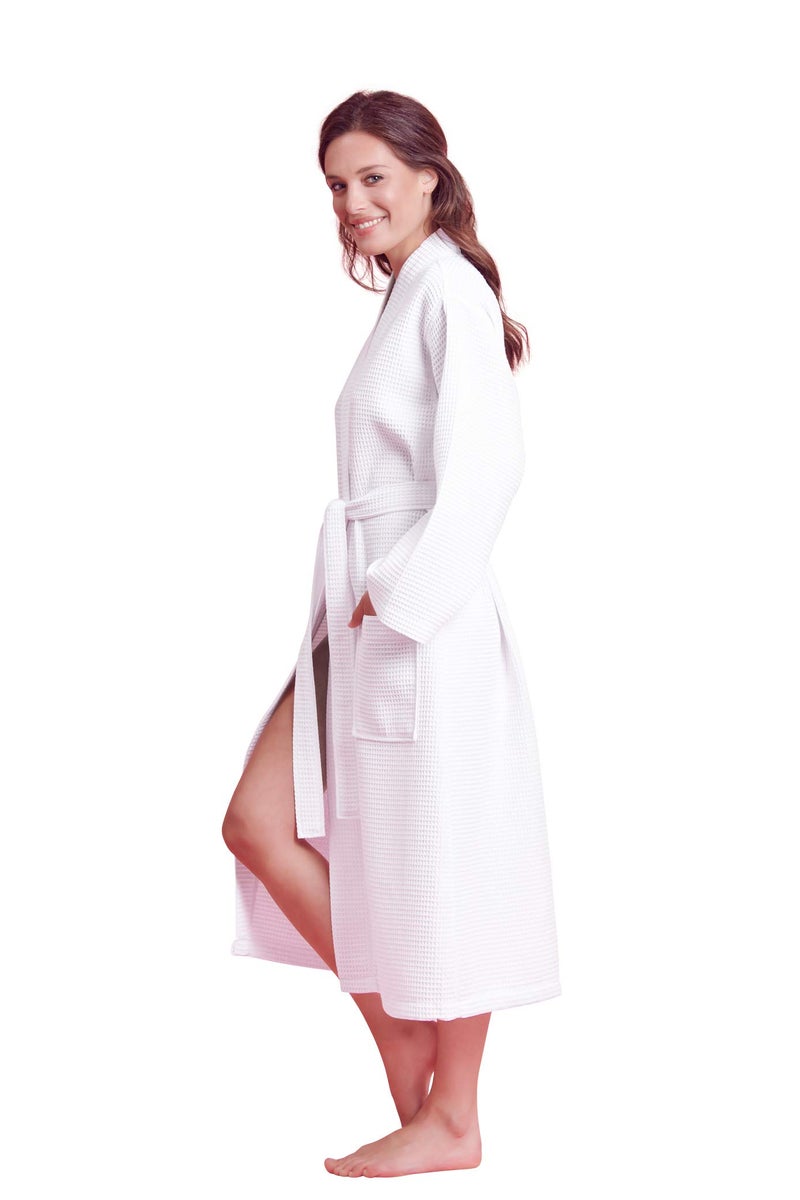 Soft Touch Linen- Luxurious Robe Soft- Absorbent Lightweight- Long Kimono Waffle Spa Bathrobe for Women, (White, Large) - Image 3