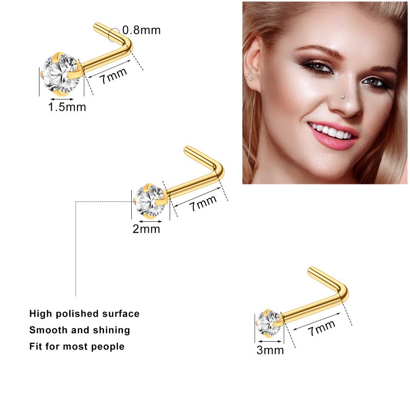 ONESING 23Pcs Gold Nose Rings for Women 20G Nose Piercing Jewelry L Shape Nose Studs Nose Rings Hoop Nose Jewelry Gold Stainless Steel Studs Screw Body Piercing Jewelry for Women Men - Image 3