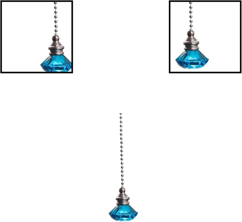 Cyan Crystal Fan Pull Pendant with Metal Bead Chain 50cm for Indoor Outdoor Ceiling Fan - Image 5