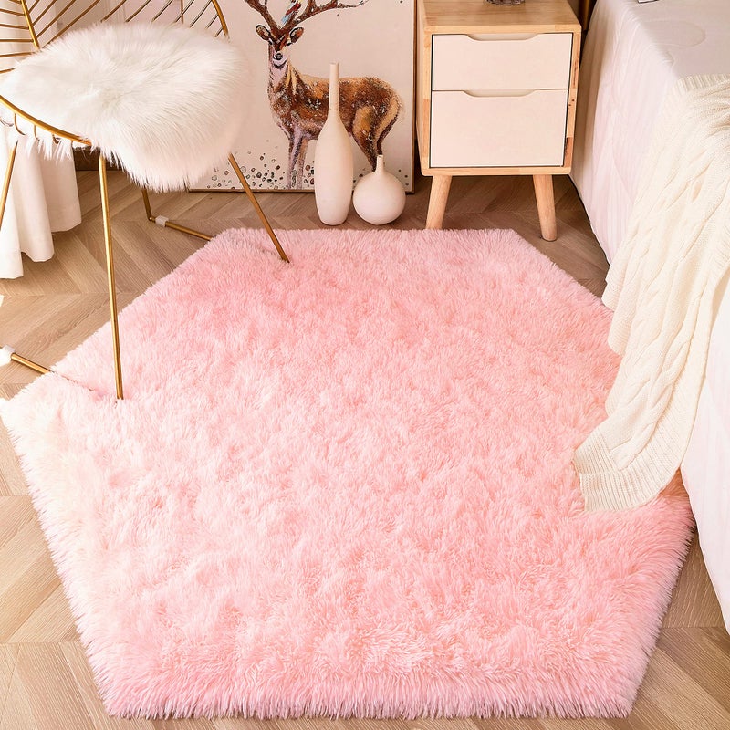 EVOIONOS Pink Hexagon Rug for Princess Tent  Fluffy Area Rug for Kids Room  4x4.6 Feet for Girls Tent  Furry Soft Nursery Rug  Fuzzy Plush Carpet for Teen Girls Bedroom - Image 5