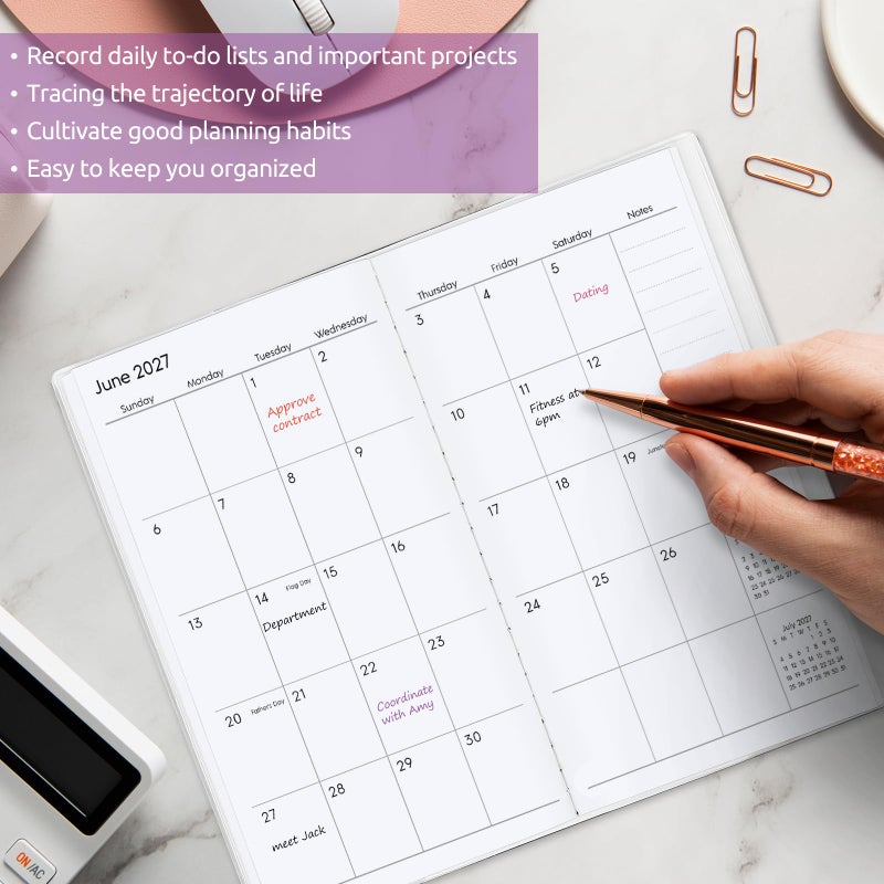 Zuozee Pocket Calendar 2026-2027, Monthly Purse Planner - 6.7" x 3.7" - Runs from January 2026 Until December 2027, Floral Pocket Calendar with PVC Cover for Planning, Organizing and Office - Image 4