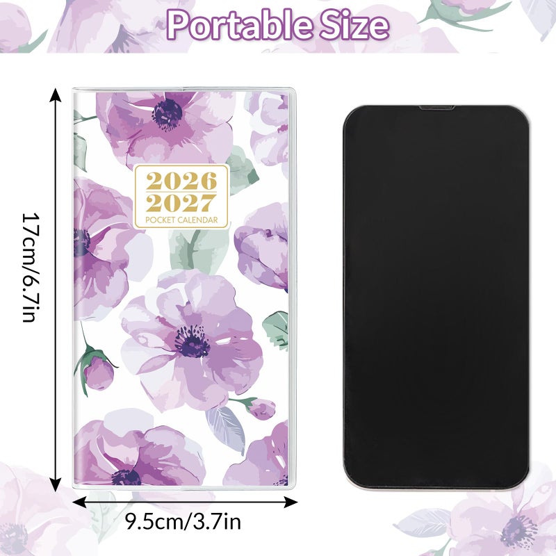 Zuozee Pocket Calendar 2026-2027, Monthly Purse Planner - 6.7" x 3.7" - Runs from January 2026 Until December 2027, Floral Pocket Calendar with PVC Cover for Planning, Organizing and Office - Image 5