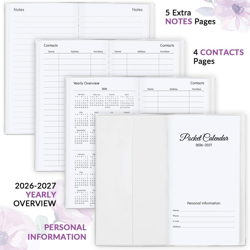 Zuozee Pocket Calendar 2026-2027, Monthly Purse Planner - 6.7" x 3.7" - Runs from January 2026 Until December 2027, Floral Pocket Calendar with PVC Cover for Planning, Organizing and Office - Image 2