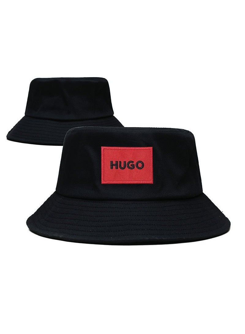 HUGO Black Bucket Hat with Red Logo Patch