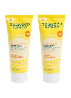The Seaweed Bath Co. لوشن الوقاية من أشعة الشمس واسع الطيف من Seaweed Bath Co. Everyday Mineral SPF 40، 3.4 أونصة (عبوة من قطعتين) من الأعشاب البحرية التي يتم حصادها بشكل مستدام، البريبايوتكس، الكرنب البحري  - Image 1