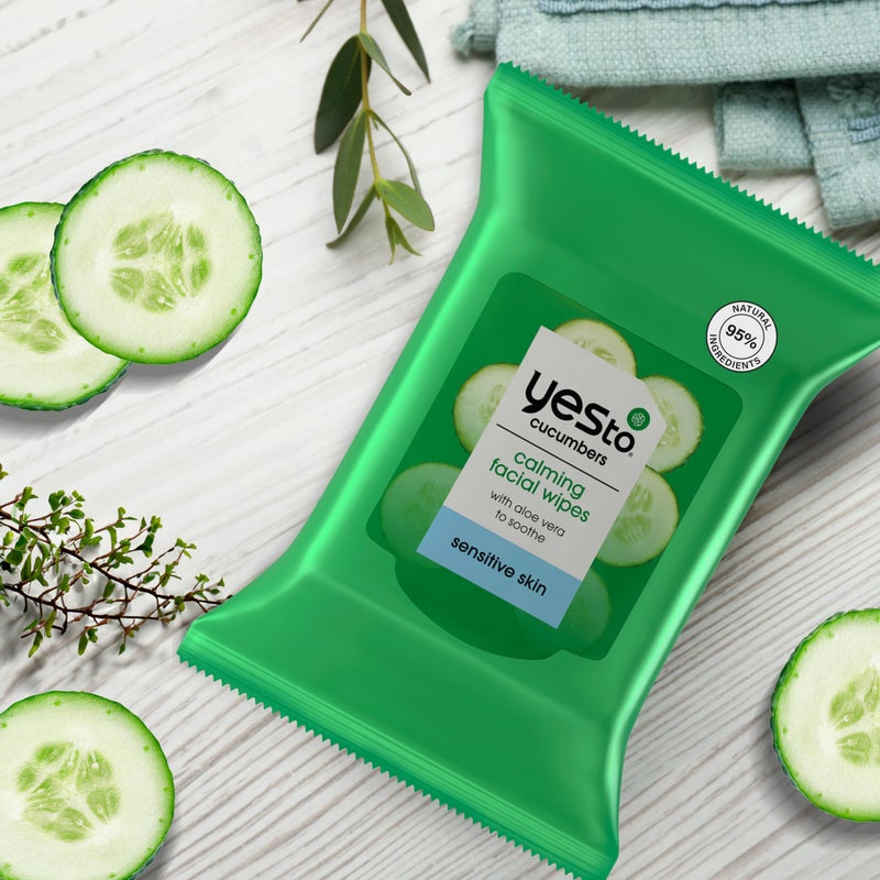 Yes To Face Wipes for Women and Men, Sensitive Facial Cleansing Wipes for use as a Make Up Remover, Cleaning, Soothing, Cucumbers Aloe Vera (Pack of 2) - Image 5