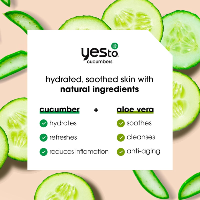 Yes To Face Wipes for Women and Men, Sensitive Facial Cleansing Wipes for use as a Make Up Remover, Cleaning, Soothing, Cucumbers Aloe Vera (Pack of 2) - Image 2
