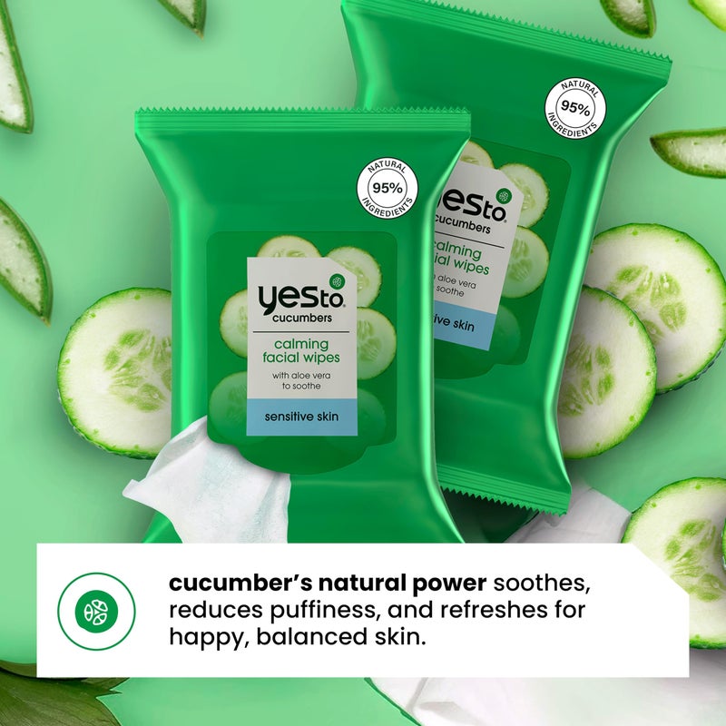 Yes To Face Wipes for Women and Men, Sensitive Facial Cleansing Wipes for use as a Make Up Remover, Cleaning, Soothing, Cucumbers Aloe Vera (Pack of 2) - Image 3