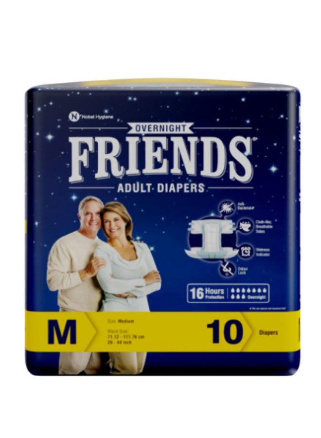 Friends Overnight Adult Diapers Tape Style 10 Count Medium