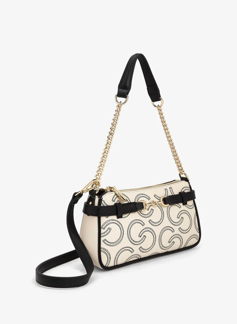 Celeste  Monogram Embroidered Shoulder Bag With Zip Closure for Women | Best Price UAE