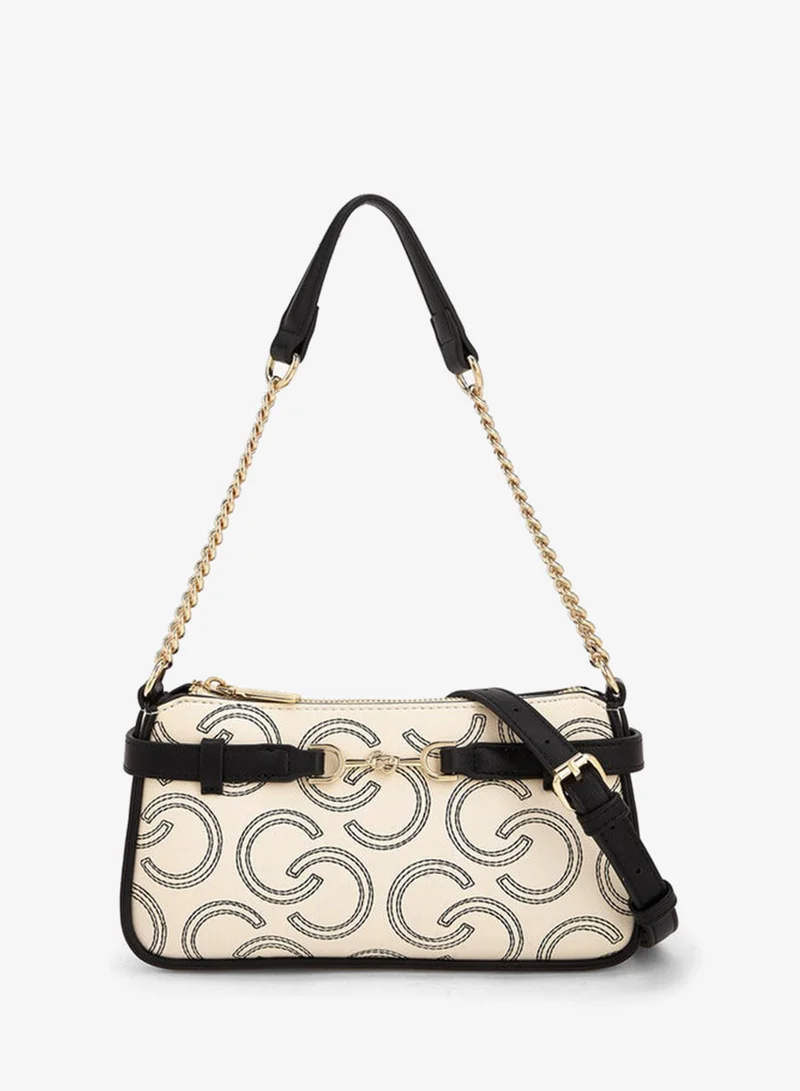 سيليست Monogram Embroidered Shoulder Bag With Zip Closure