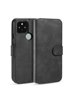 HuHa Case Cover For For Google Pixel 5 XL / Pixel 4A 5G DG.MING Retro Oil Side Horizontal Flip Case with Holder & Card Slots & Wallet(Black) 