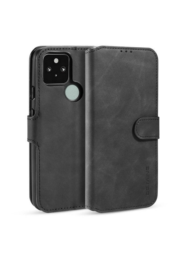 HuHa - Case Cover For For Google Pixel 5 XL / Pixel 4A 5G DG.MING Retro Oil Side Horizontal Flip Case with Holder & Card Slots & Wallet(Black) - Image 1