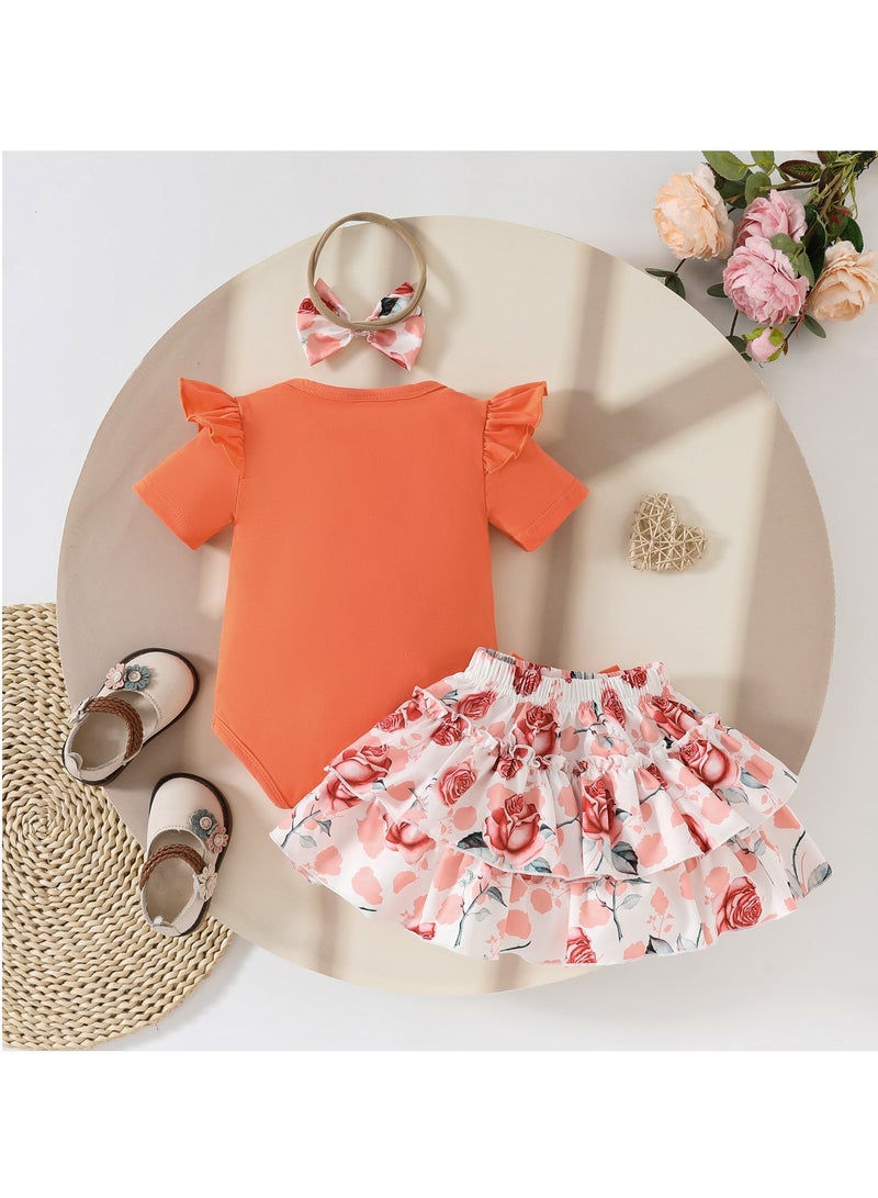12-18M Baby Girl Dress with Floral Skirt, Ruffle Sleeve, Bow Detail, Comfortable Summer Outfit, Perfect for Birthday or Daily Wear  - Image 3