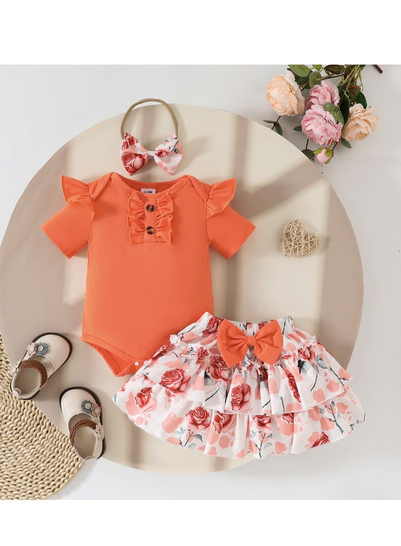 12-18M Baby Girl Dress with Floral Skirt, Ruffle Sleeve, Bow Detail, Comfortable Summer Outfit, Perfect for Birthday or Daily Wear  - Image 2