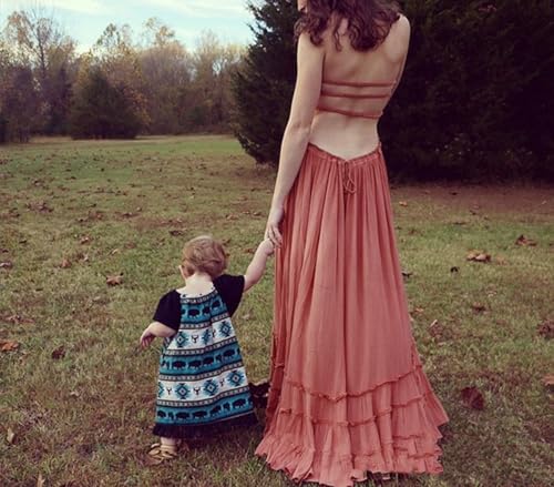 R.Vivimos Womens Summer Boho Sexy Backless Long Dresses (Medium, Pink) - Image 5