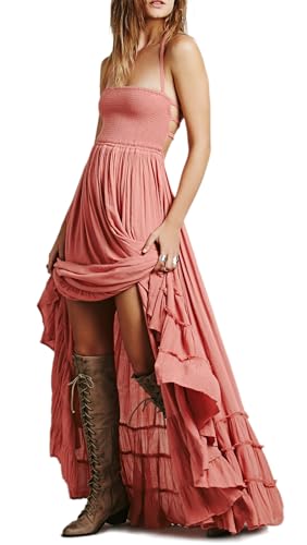 R.Vivimos Womens Summer Boho Sexy Backless Long Dresses (Medium, Pink) - Image 1