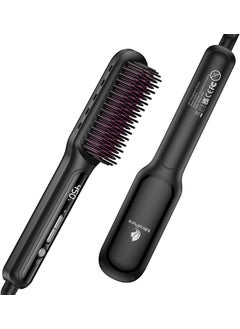 miropure MiroPure Hair Straightener Brush with Plasma Technique, Ceramic Straightening Brush with 16 Temp Settings 30s Fast Heating, Hair Straightener Comb for Women with LED Display & Dual Voltage, Black 