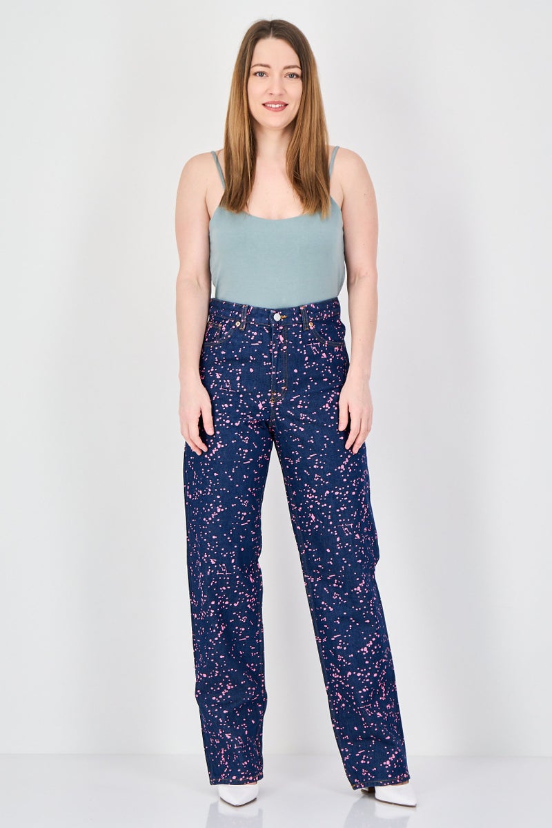 MONKI Women Straight Leg Fit Splatter Paint Non Stretchable Jeans, Blue - Image 2
