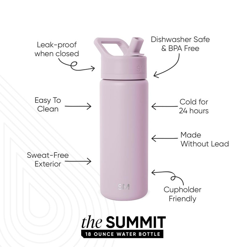 Simple Modern Kids Water Bottle with Straw Lid Vacuum Insulated Stainless Steel Metal Thermos Bottles | Reusable Leak Proof BPA-Free Flask for School | Summit Collection | 18oz, Lavender Mist - Image 2