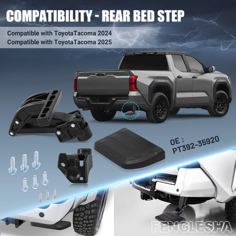 Fenglesha Tacoma Rear Bed Step Compatible with Toyota Tacoma 2024 2025 Retractable Bumper Tailgate Step Replace PT392-35920 - Image 4
