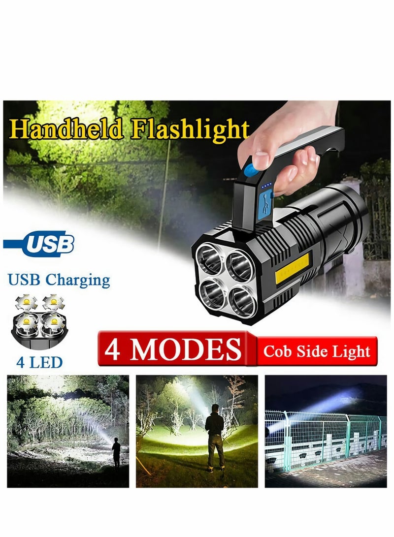SYOSI LED Flashlight Rechargeable, Handheld Torch Light for Outdoor Camping Emergency, 4 LED Zoomable Waterproof Ultra Bright USB Searchlight with COB Work Light - Image 2