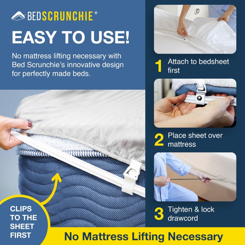 BED SCRUNCHIE Sheet Holder Straps (2 Pack) - Heavy Duty Gripper Clips - Strengthened Parachute Cord - 360 Degree Bed Sheet Tightener - Strongest and Effective Extender - Fits All Mattress Sizes - Image 4