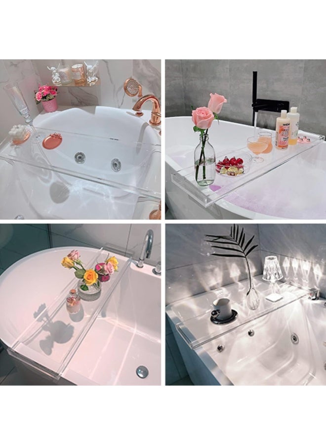 TPGP صينية حوض الاستحمام الأكريليكي TPGP، صينية تقديم أكريليكية مستطيلة، منظم طاولة قهوة حوض الاستحمام، حامل تخزين عطر، مستحضرات تجميل، شموع، كؤوس نبيذ، وكتب - Image 3