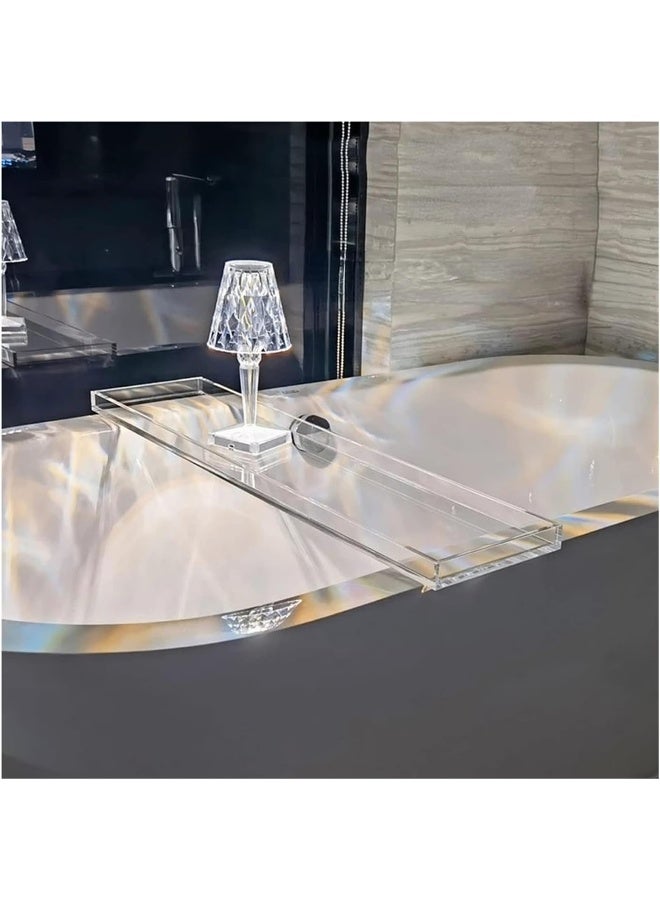 TPGP صينية حوض الاستحمام الأكريليكي TPGP، صينية تقديم أكريليكية مستطيلة، منظم طاولة قهوة حوض الاستحمام، حامل تخزين عطر، مستحضرات تجميل، شموع، كؤوس نبيذ، وكتب - Image 1