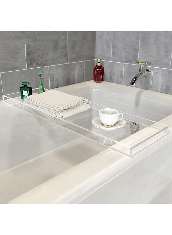 TPGP صينية حوض الاستحمام الأكريليكي TPGP، صينية تقديم أكريليكية مستطيلة، منظم طاولة قهوة حوض الاستحمام، حامل تخزين عطر، مستحضرات تجميل، شموع، كؤوس نبيذ، وكتب - Image 5
