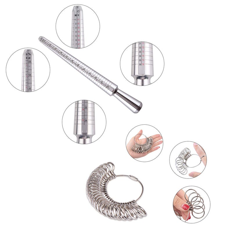 KUUQA Ring Sizer Measuring Tool Set Includes Ring Sizer Gauge, Ring Mandrel, Jewelry Hammer, Ring Sizer Adjuster, Jewelry Polishing Cloth, Polishing Stick, Polished Agate and Bracelet Gauge Sizer - Image 3
