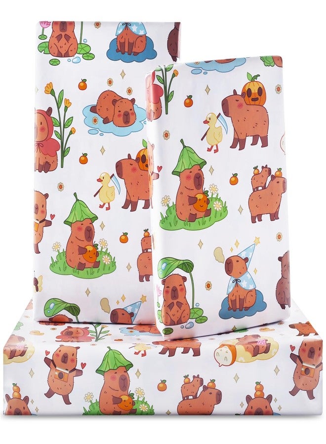 NEPOG Capybara Wrapping Paper For Kids Girls Boys, Cute Capybaras Birthday Wrap Paper 6 Sheets Folded Flat 20x28 inches per Sheet for Spring Summer Birthday Party Kindergarten - Image 1