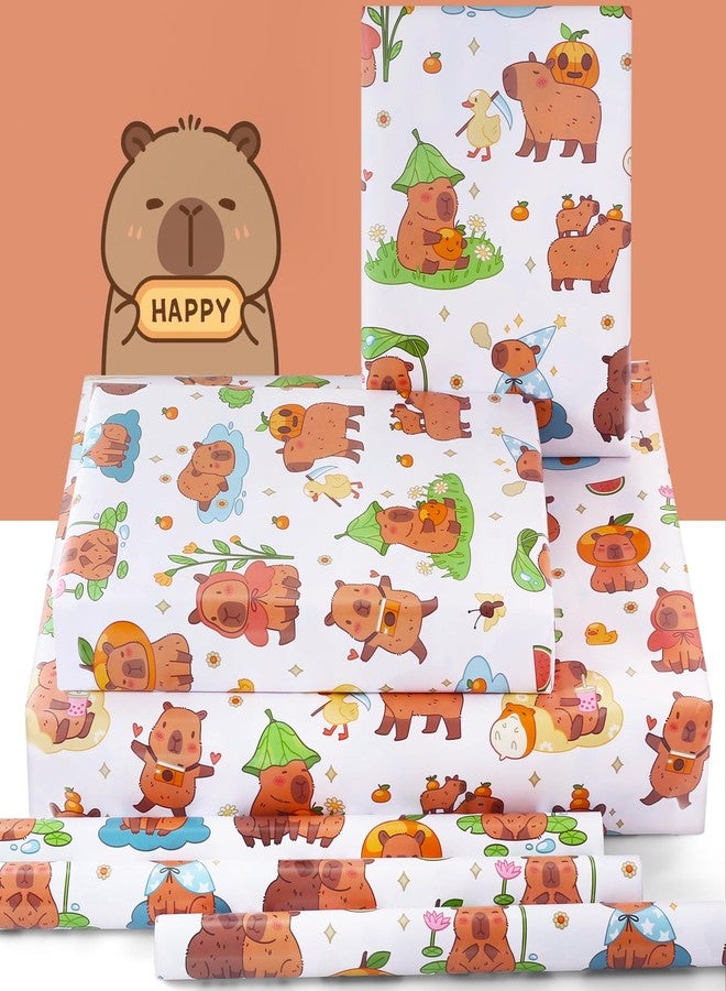 NEPOG Capybara Wrapping Paper For Kids Girls Boys, Cute Capybaras Birthday Wrap Paper 6 Sheets Folded Flat 20x28 inches per Sheet for Spring Summer Birthday Party Kindergarten - Image 3