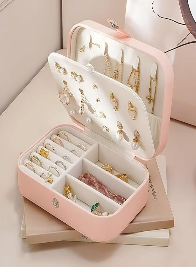WOPPCART Portable Travel Jewellery Box, PU Leather Organiser for Rings, Necklaces, Earrings, Pink (1 Layer) - Image 3