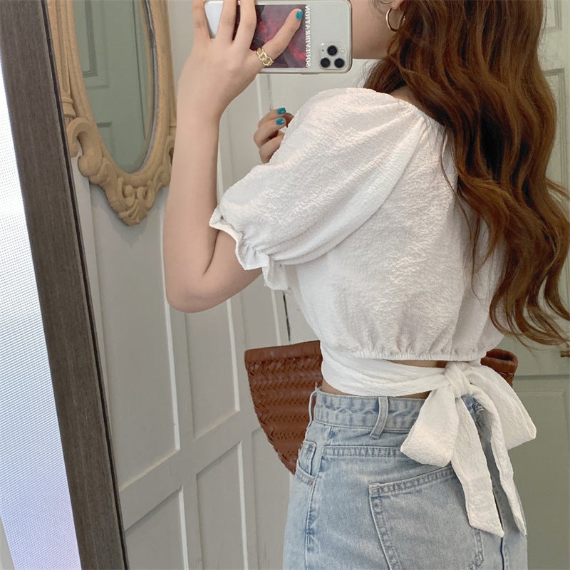 A large number of spot real shot 2022 summer new fashion Korean design back strap two-wear shirt top women Black