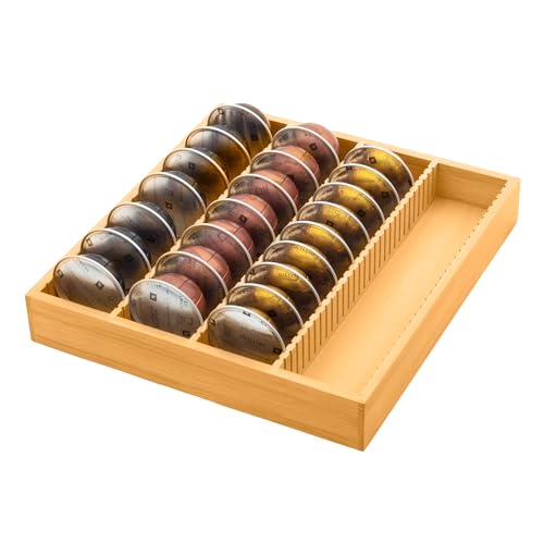 MinBoo Bamboo Coffee Pod Storage Holder Drawer Insert for Counter Compatible with Vertuoline Capsules for Kitchen Home Office Coffee StationSmall - Image 1