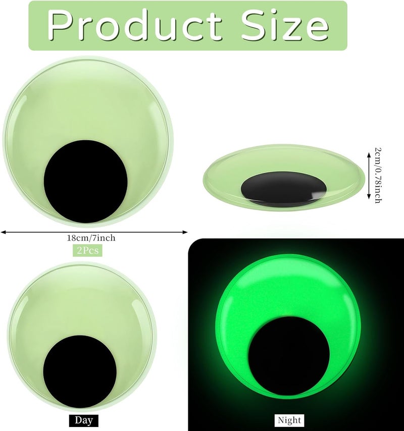 CCINEE 2 Pack Glow in The Dark Giant Googly Eyes, 7 Inches Large Luminous Wiggle Eyes for Halloween Outdoor Bushes Tree Crafts Decoration Self Adhesive Round Glowing Eyes for DIY Craft - Image 2