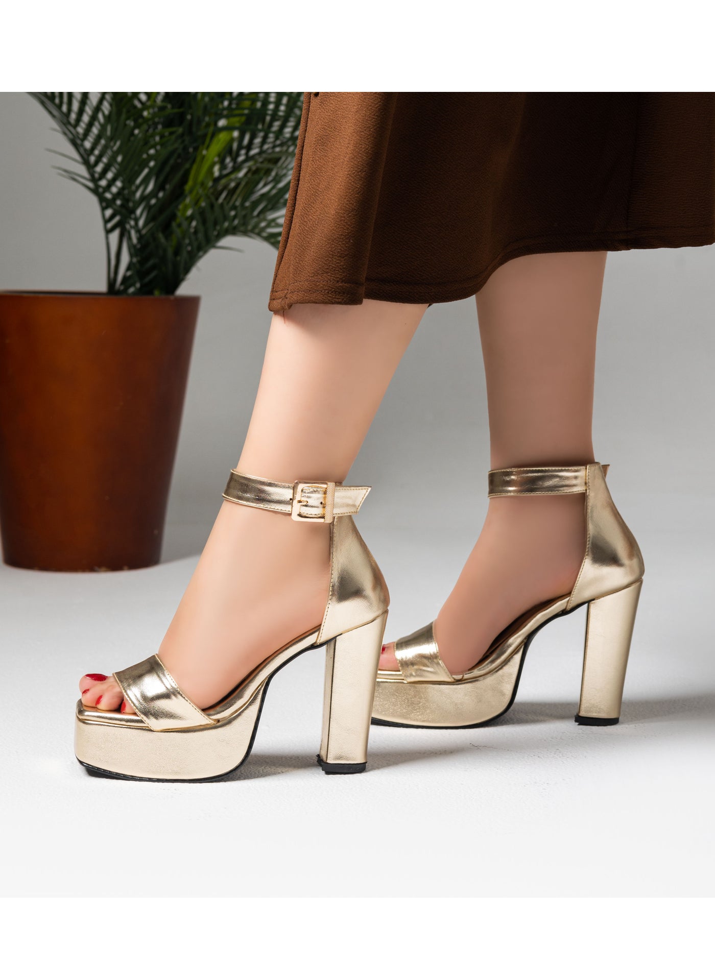 Sandal High Heel Leather H-12 - Gold