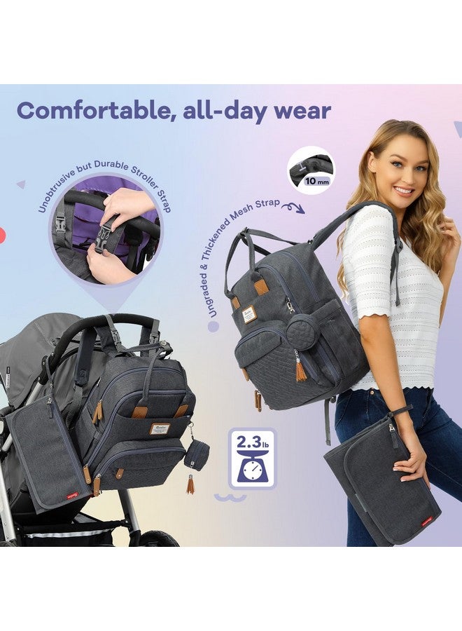 روفالينو حقيبة ظهر للحفاضات من روفالينو، حقيبة سفر متعددة الوظائف، حقائب تغيير حفاضات الأطفال، سعة كبيرة، مقاومة للماء، لون رمادي غامق - Image 1