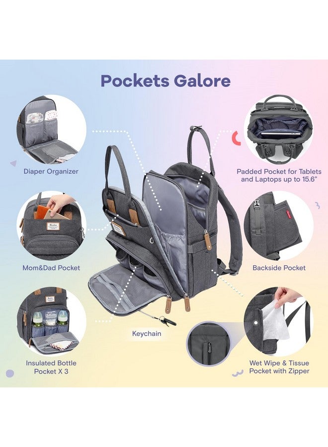 روفالينو حقيبة ظهر للحفاضات من روفالينو، حقيبة سفر متعددة الوظائف، حقائب تغيير حفاضات الأطفال، سعة كبيرة، مقاومة للماء، لون رمادي غامق - Image 2