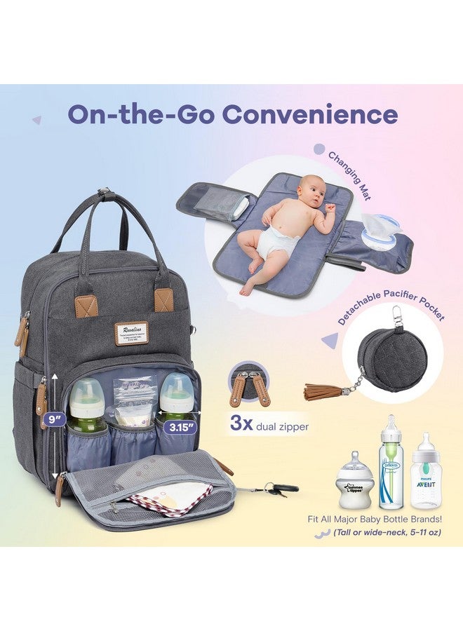 روفالينو حقيبة ظهر للحفاضات من روفالينو، حقيبة سفر متعددة الوظائف، حقائب تغيير حفاضات الأطفال، سعة كبيرة، مقاومة للماء، لون رمادي غامق - Image 3